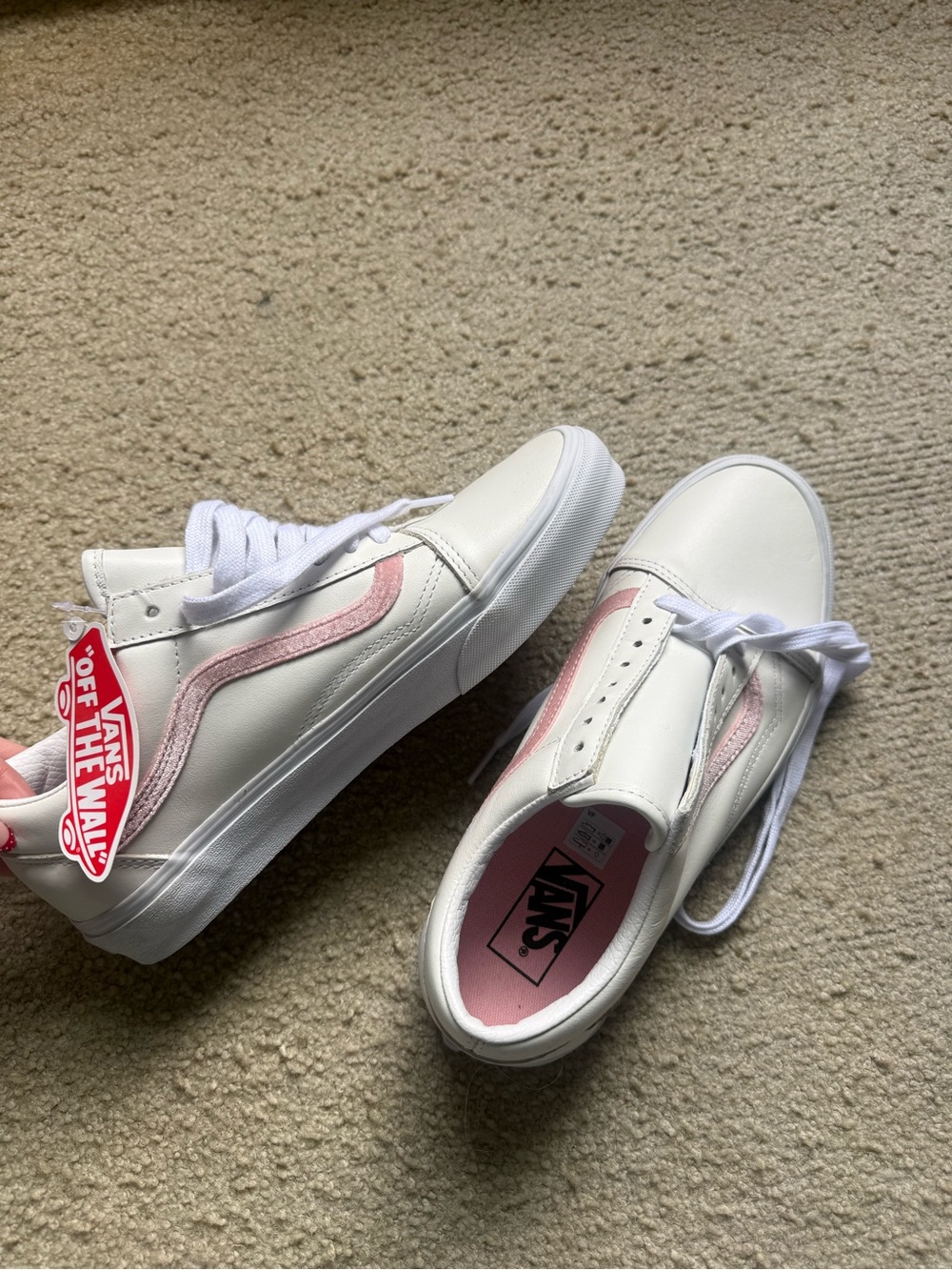 Vans Women's White Sneakers with Light Pink Side Stripe
